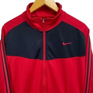 Nike Red Black Track Jacket Full Zip Athletic Sportswear Men's Size L 519534-653